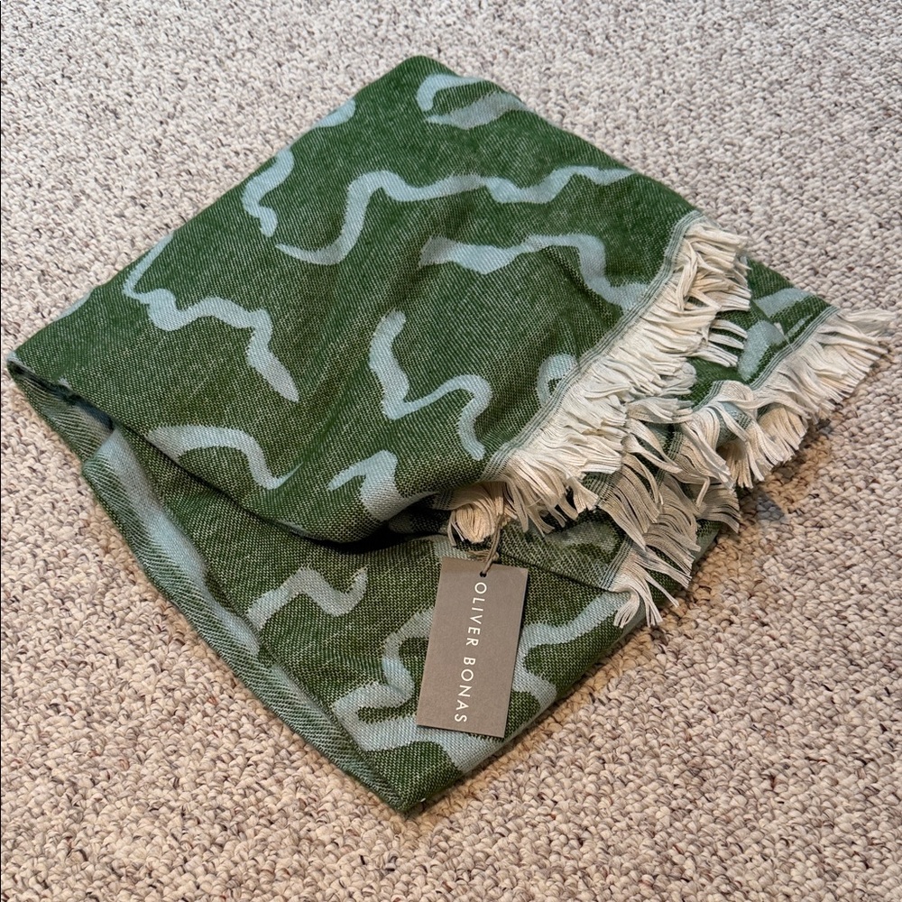 Oliver Bonas Green Blanket with Fringe